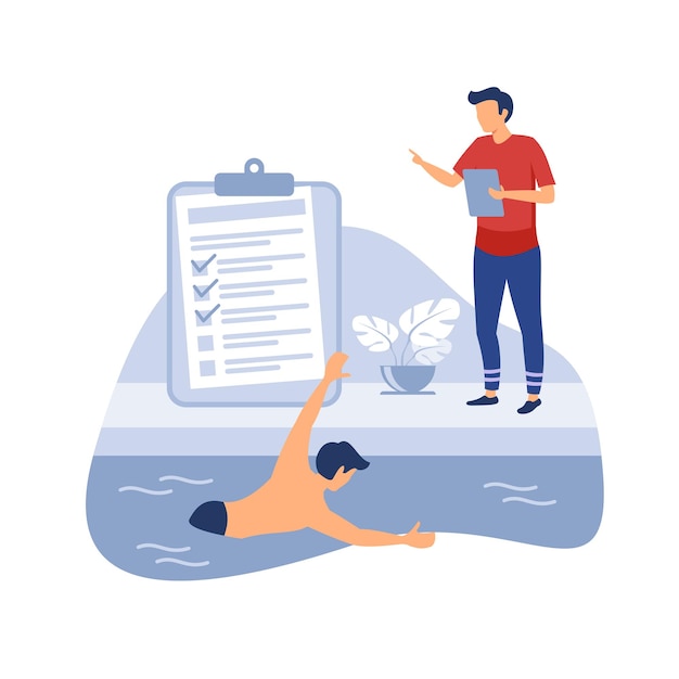 Vector swimming and life saving classes flat modern design illustration