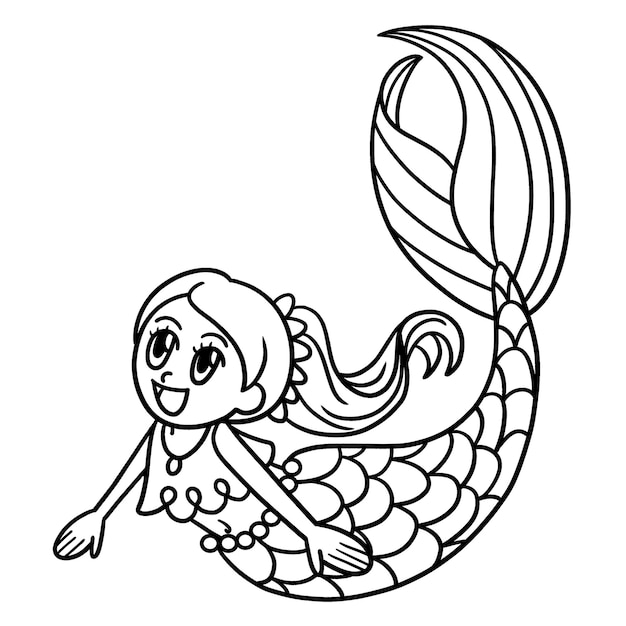 Swimming Mermaid Isolated Coloring Page for Kids