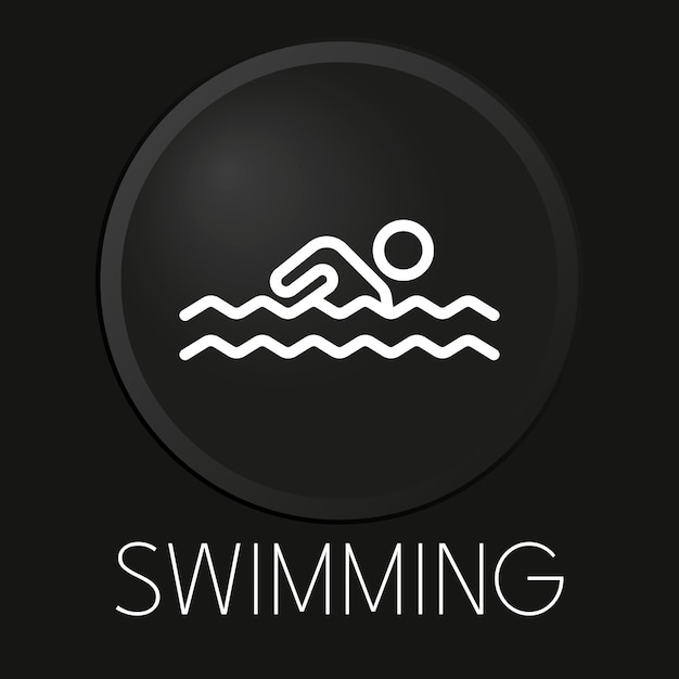 Vector swimming minimal vector line icon on 3d button isolated on black background premium vector