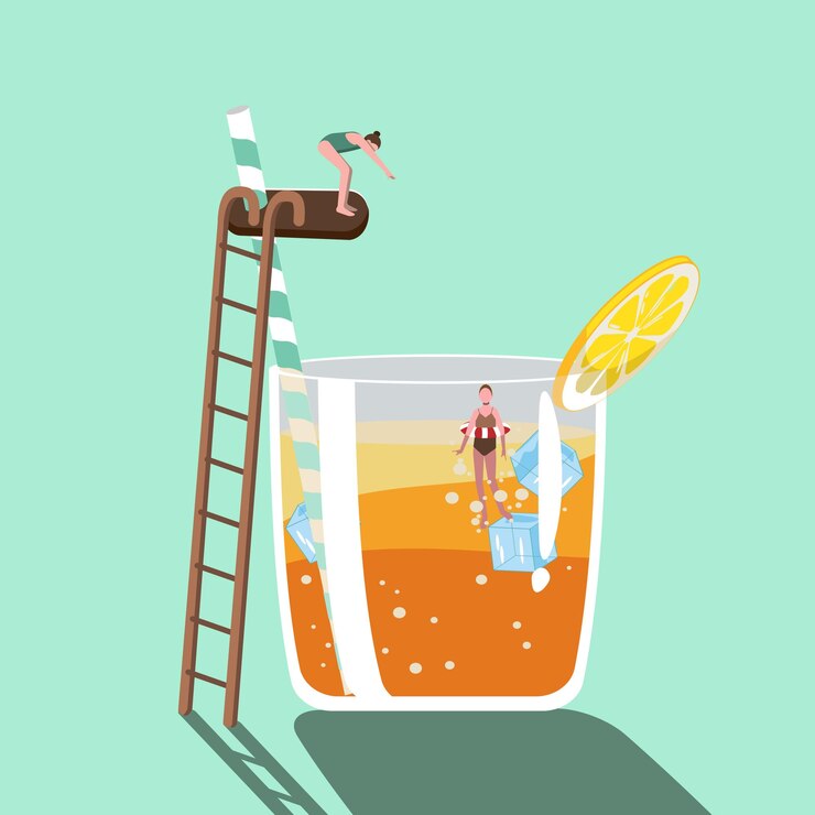 Vector swimming in orange juice vector