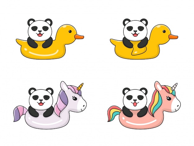 Swimming Panda With Duck and Unicorn Swim Ring