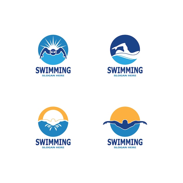 Vector swimming people logo vector template illustration