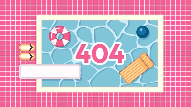 Swimming pool error 404 flash message Lounge zone Pool party Website landing page ui design Not found cartoon image cute vibes Vector flat illustration concept with kawaii anime background