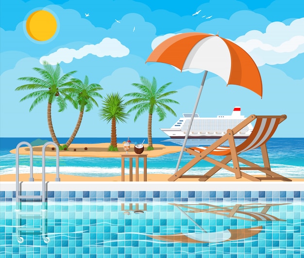 swimming pool and lounger, island