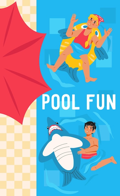 Swimming and pool party for kids advertising banner design flat vector illustration