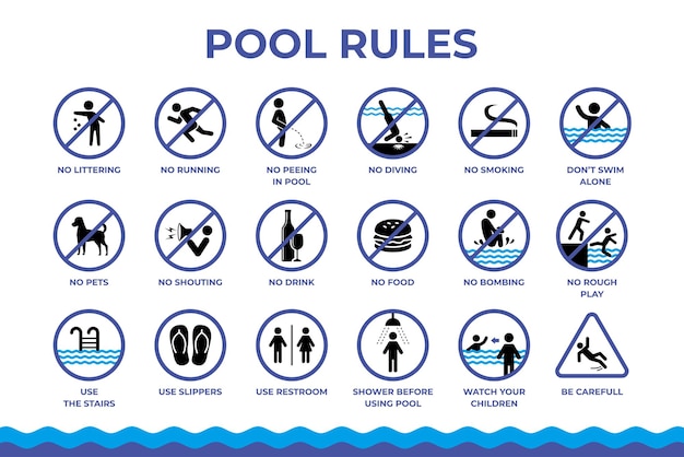 swimming pool rules symbol collection