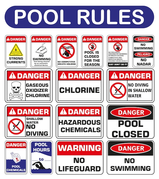 Vector swimming pool safety inspectors guide rules of conduct and instructions