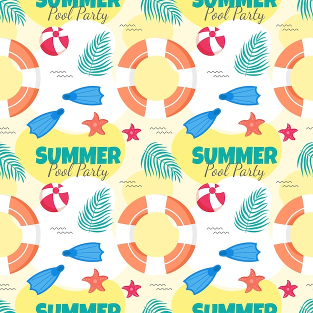 Vector swimming pool seamless pattern vector illustration with summer vacation element background