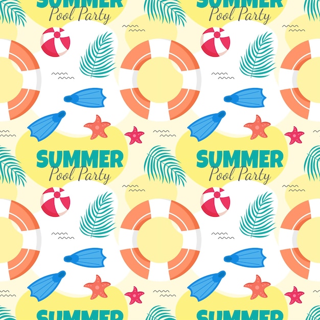 Swimming Pool Seamless Pattern Vector Illustration with Summer Vacation Element Background