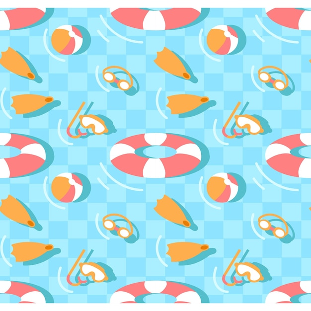 Swimming Pool Seamless Pattern Vector Illustration with Summer Vacation Element