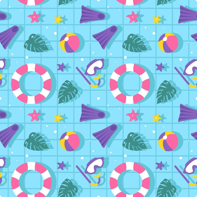 Swimming pool seamless pattern vector illustration with summer vacation element