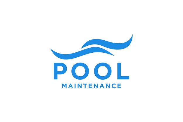 Logo del servizio piscina con piscina di pulizia e concetto di manutenzione