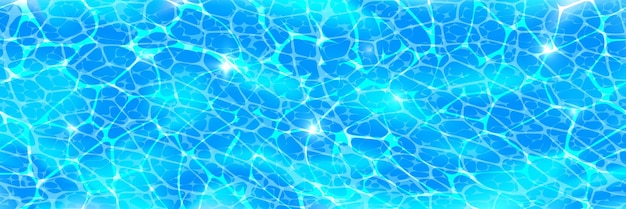 Swimming pool surface top view horizontal background with sunlight glare reflections caustic ripples and waves