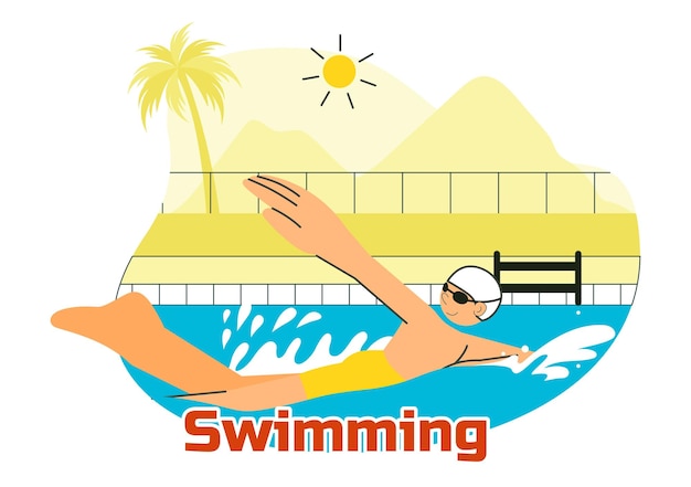 Swimming Pool Vector Illustration featuring a Summer Vacation Landscape Concept with Swimming Activities Water Sports and Fun Recreation
