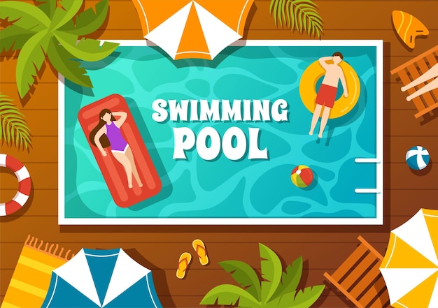 Vector swimming pool vector illustration with summer vacation landscape concept and swim summer activity