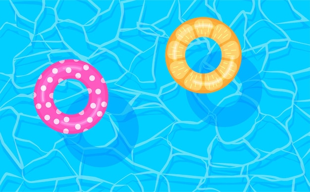 swimming pool with colorful lifebuoy rings