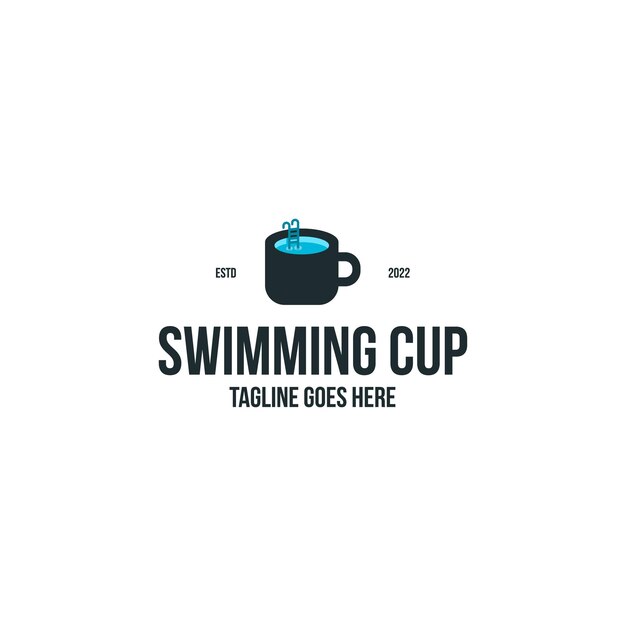 Swimming pool with mug coffee logo design inspiration