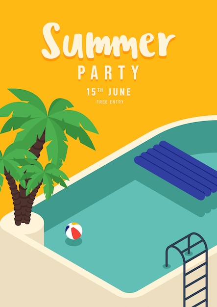 Vector swimming pool with palm summer party poster