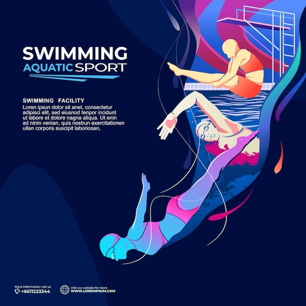 Illustrazione di sport di nuoto sfondo di nuoto vettoriale per banner poster e flyer