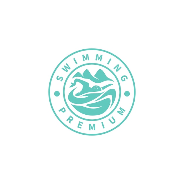 Swimming sport stamp emblem badge logo design