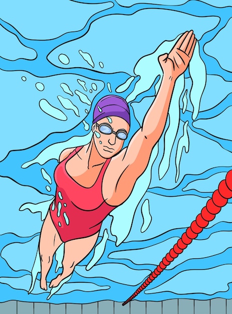 Swimming Sports Colored Cartoon Illustration