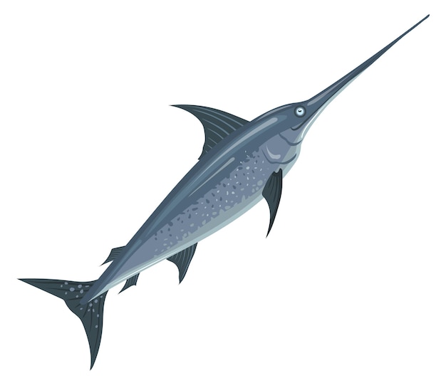 Вектор Плавающая рыба-меч мультяшная рыба-икона подводное животное