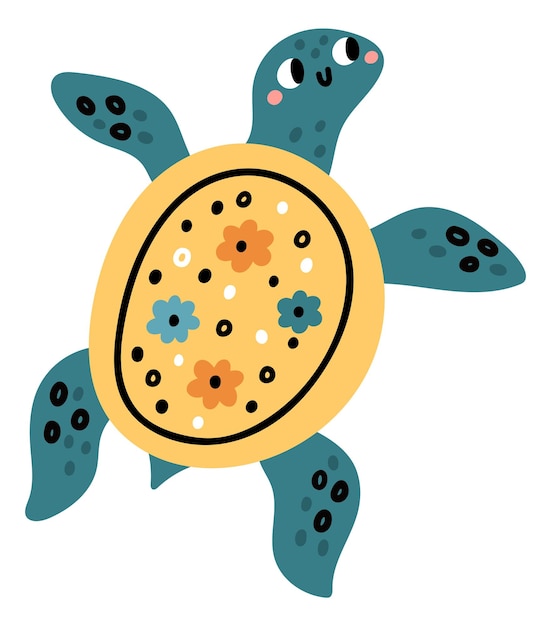 Swimming turtle cute marine animal kawaii character