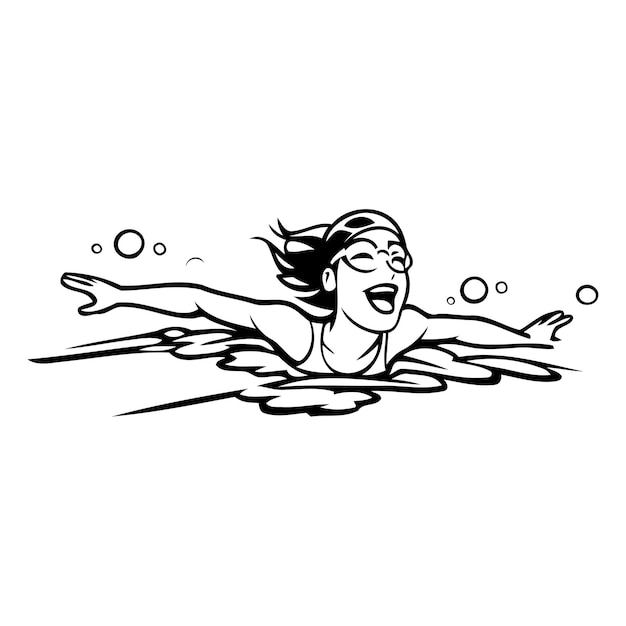 Vector swimming woman vector illustration sportswoman swimming in pool