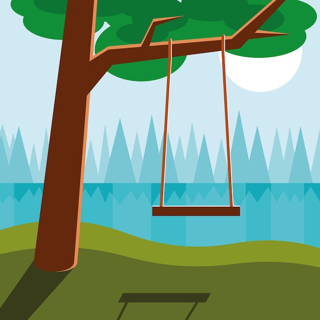 Vector swing on a tree isolated background