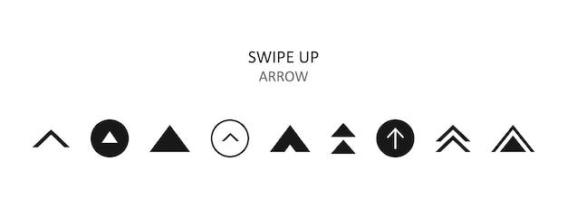 소셜 미디어 스토리에 대한 배경에 격리된 아이콘 세트를 위로 스와이프하고 픽토그램을 스크롤합니다. 블로거용 화살표 위쪽 로고.