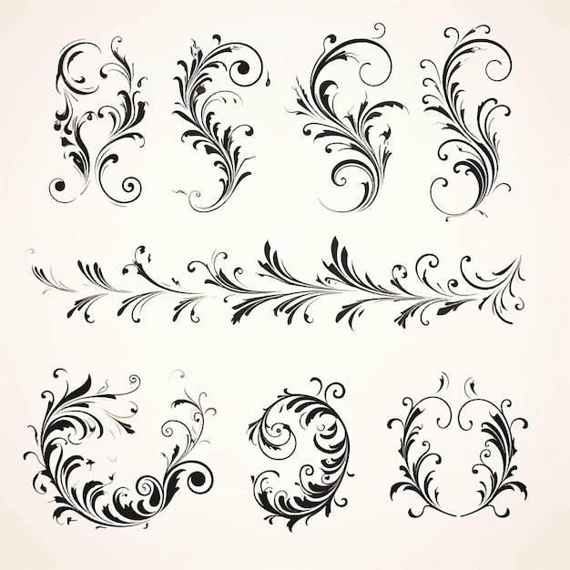 Vettore swirl floral vector flourish illustration design decorative victorian border retro ornamental set