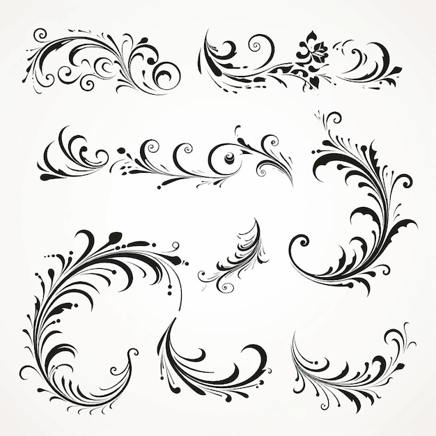 Vettore swirl floral vector flourish illustration design decorative victorian border retro ornamental set