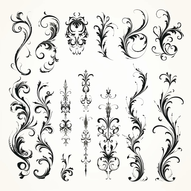 Vettore swirl floral vector flourish illustration design decorative victorian border retro ornamental set