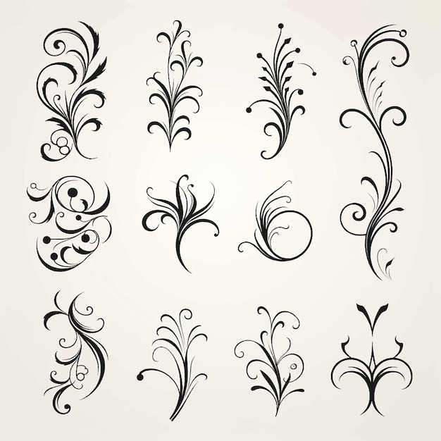 Vettore swirl floral vector flourish illustration design decorative victorian border retro ornamental set