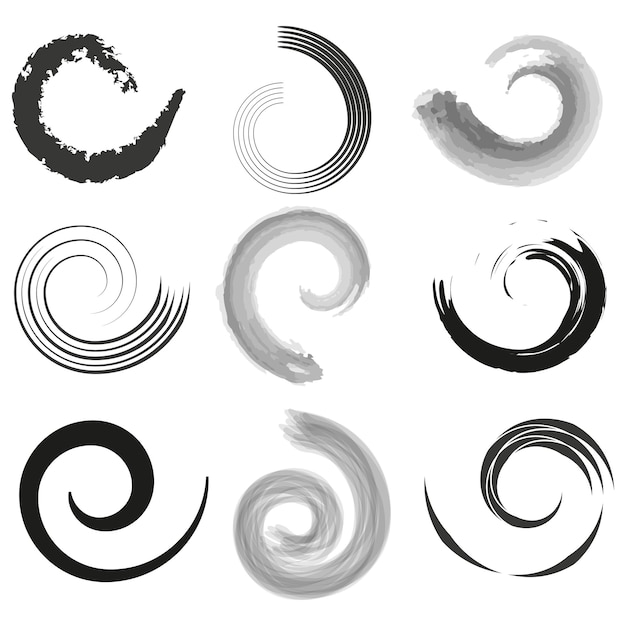 Swirl patronen set Abstract spiraal elementen Dynamische swirl ontwerpen Vortex vormen collectie