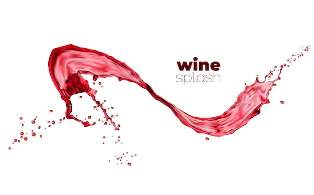 Vettore agitare il vino rosso o il flusso dell'onda del succo con le gocce