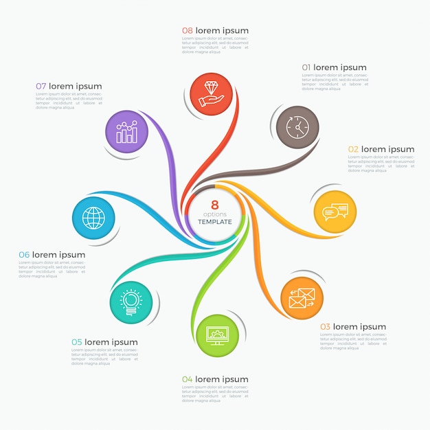 Vector swirl stijlsjabloon infographic met 8 opties