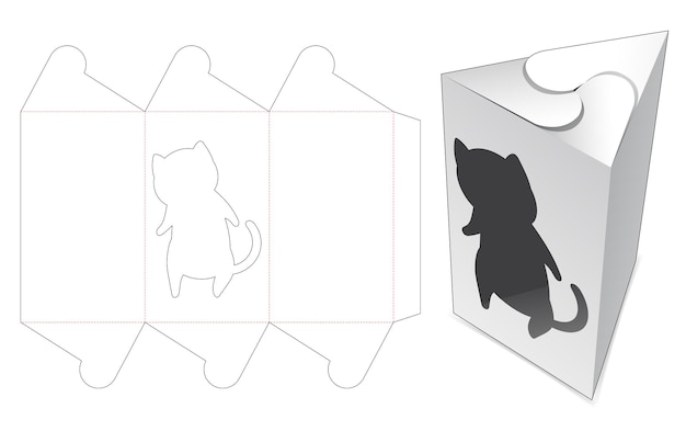 Swirl triangle box with cat cartoon window die cut template