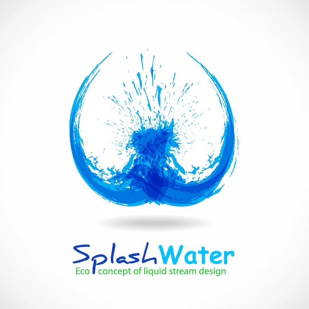 Swirl water wave logo Blue ink splash element Eco fluid stream design Vector clean water concept template Abstract colorful grunge curls liquid icon isolated on white background