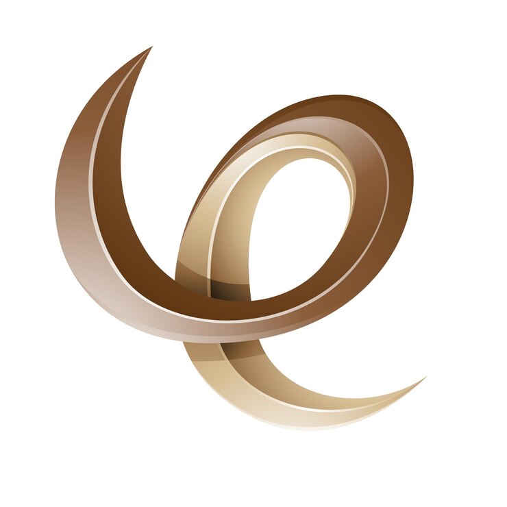 Vector swirly glossy embossed letter e in brown and beige