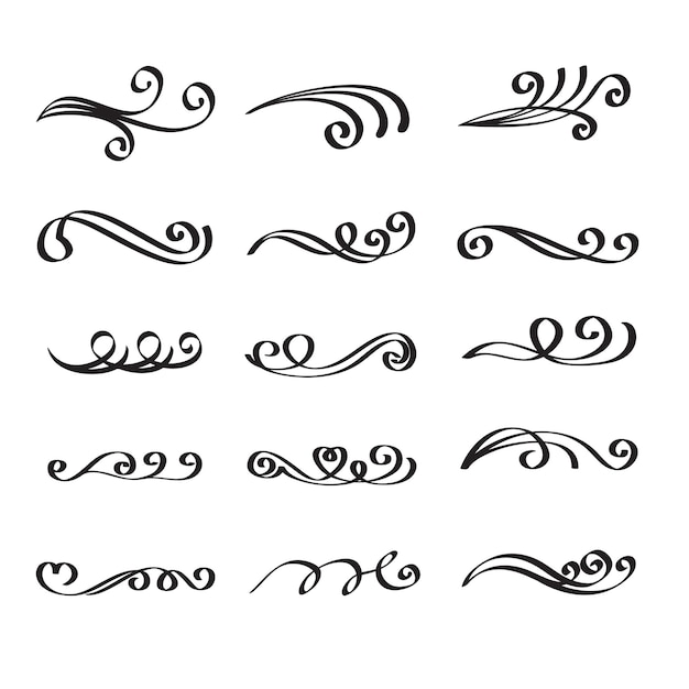 Vector swirly line curl patterns isolated on white background vector flourish vintage embellishments