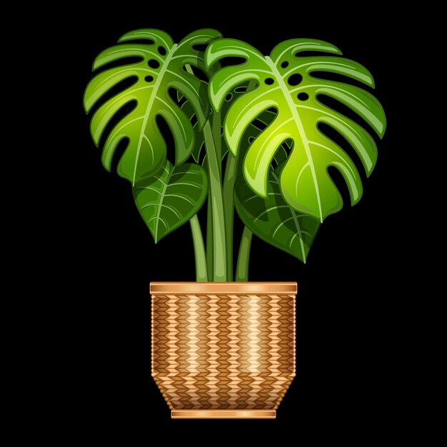 Vector swiss cheese plant in basket realistic cartoon isolated