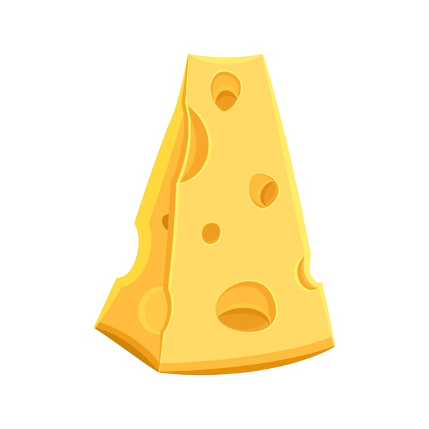 Swiss cheese triangle isolated on white background