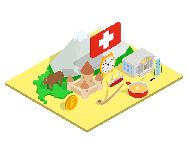 Swiss concept banner, isometric style