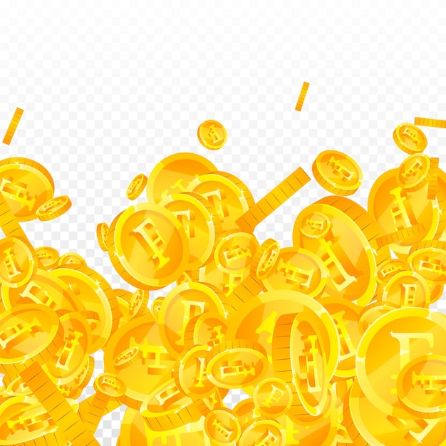 Swiss franc coins falling. eminent scattered chf coins. switzerland money. enchanting jackpot, wealth or success concept. vector illustration.