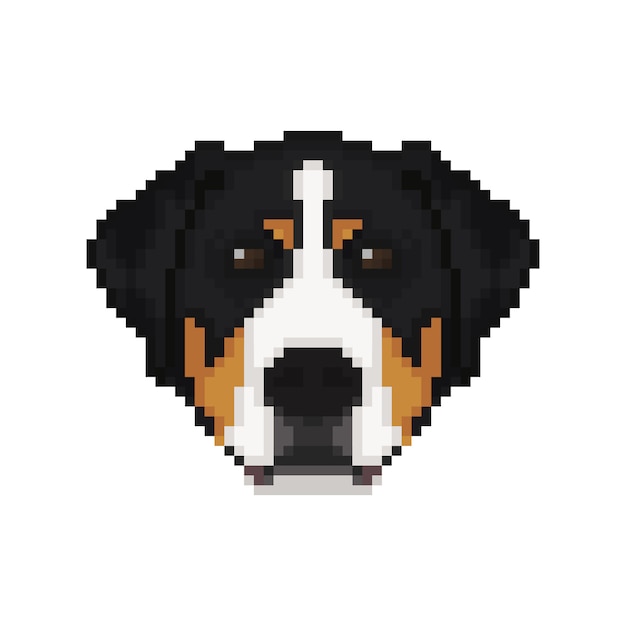 Swiss Mountain dog head in pixel art style.