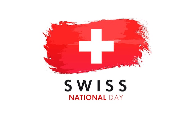 Vettore testo della festa nazionale svizzera e bandiera ad acquerello poster o banner per le vacanze della confederazione svizzera