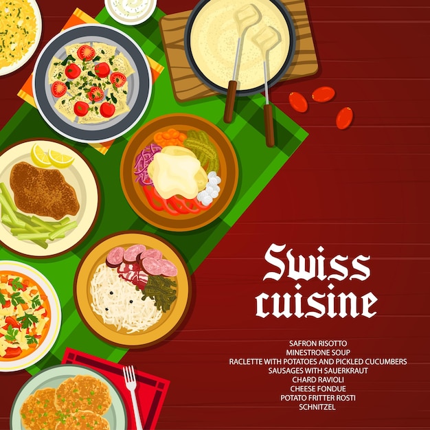 Swiss restaurant food menu vector cover template