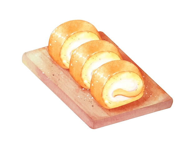 swiss roll cake watercolor on plate vector design