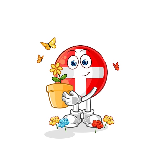 Swiss with a flower pot character vector